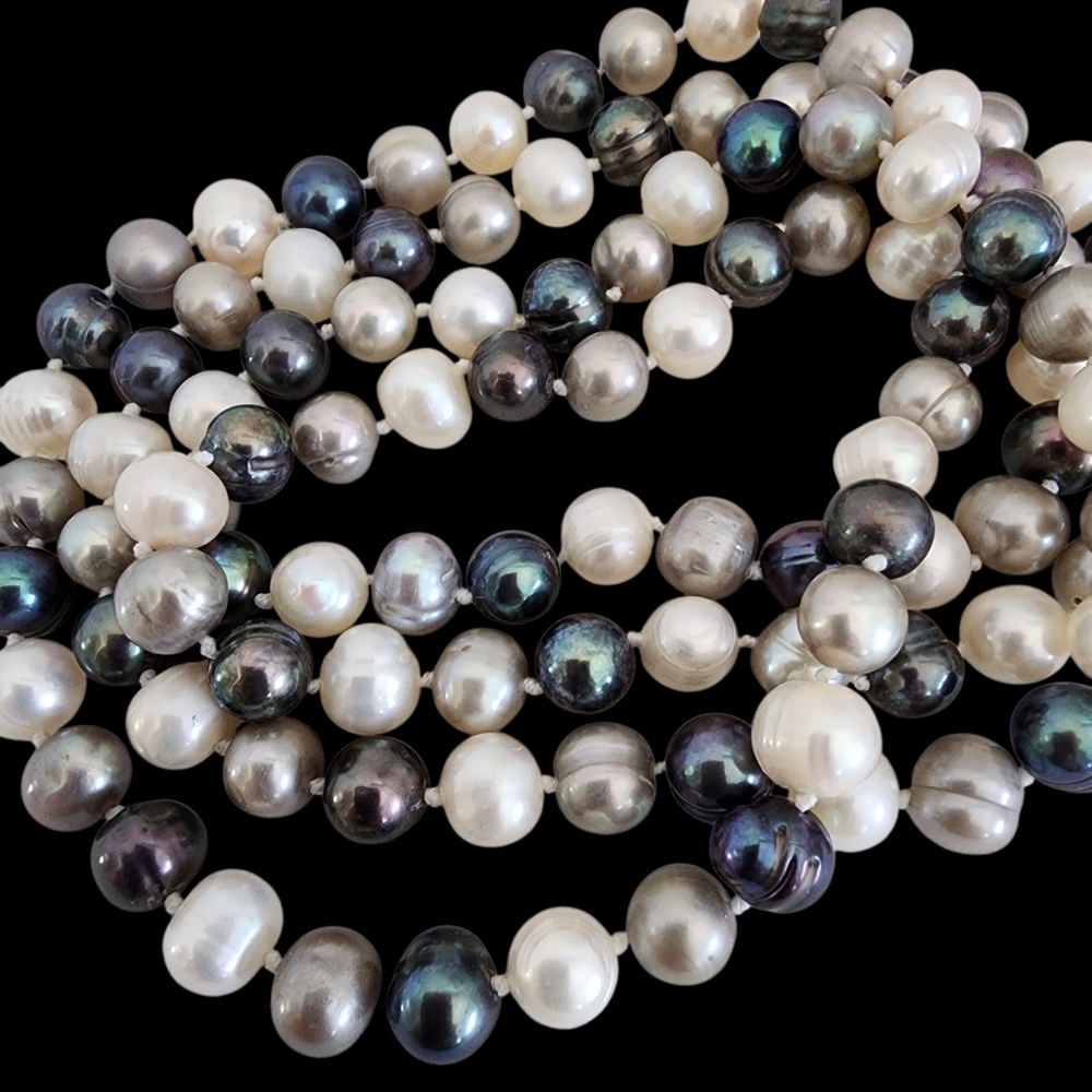 Infinity pearl necklace genuine pearls multi color hand knotted  A0389 Q7 - Picture 9 of 16